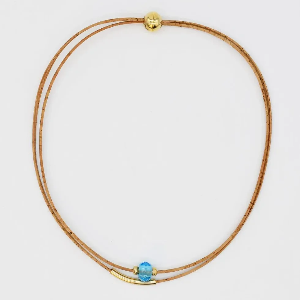 Collier en liège et perle - Turquoise