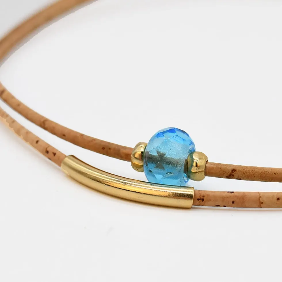 Collier en liège et perle - Turquoise