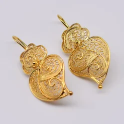 Coração de Viana I Boucles d'oreille en argent doré - 3cm