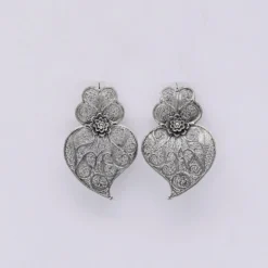 Coração de Viana I Boucles d'oreille en argent oxydé - 6.5cm