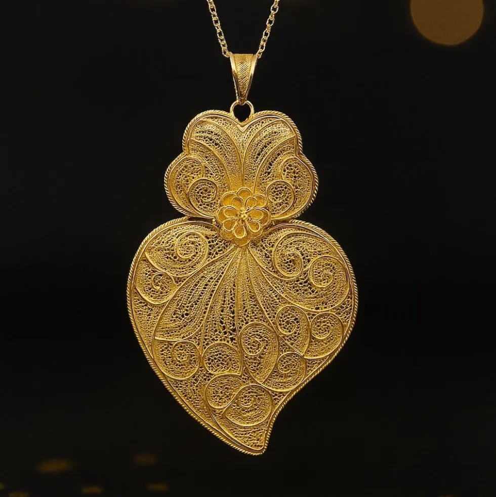 Coração de Viana I Pendentif en argent doré - 11 cm