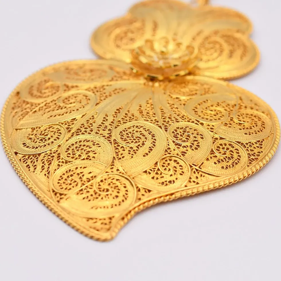 Coração de Viana I Pendentif en argent doré - 11 cm