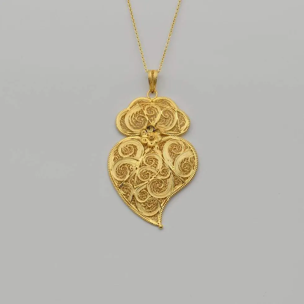 Coração de Viana I Pendentif en argent doré - 7 cm