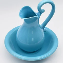 Cruche et bassine de toilette en céramique - Turquoise
