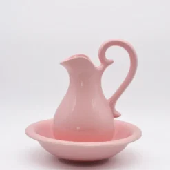 Cruche et bassine de toilette en céramique - Rose