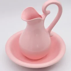 Cruche et bassine de toilette en céramique - Rose