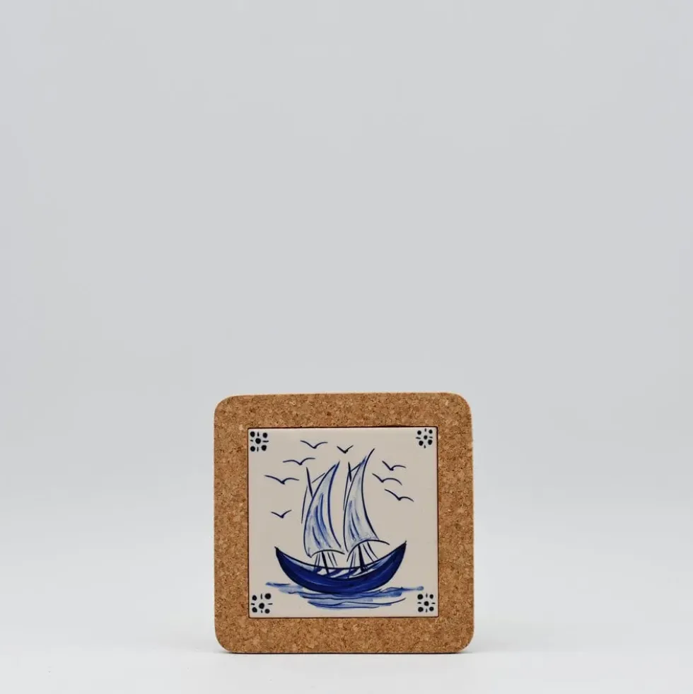 Dessous de plat en liège et céramique "Barcos" 15cm - 2 motifs