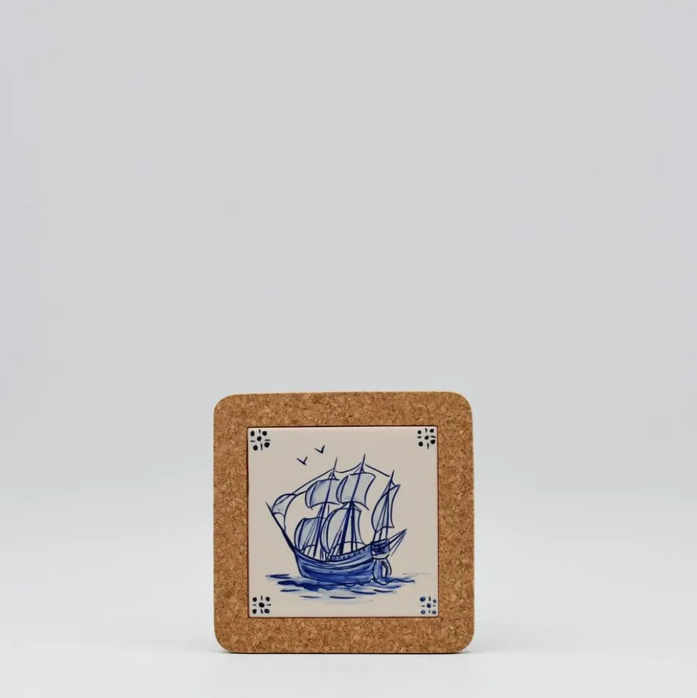 Dessous de plat en liège et céramique "Barcos" 15cm - 2 motifs