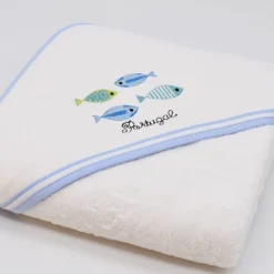 Drap de bain à capuche en coton "Sardinhas" - Bleu