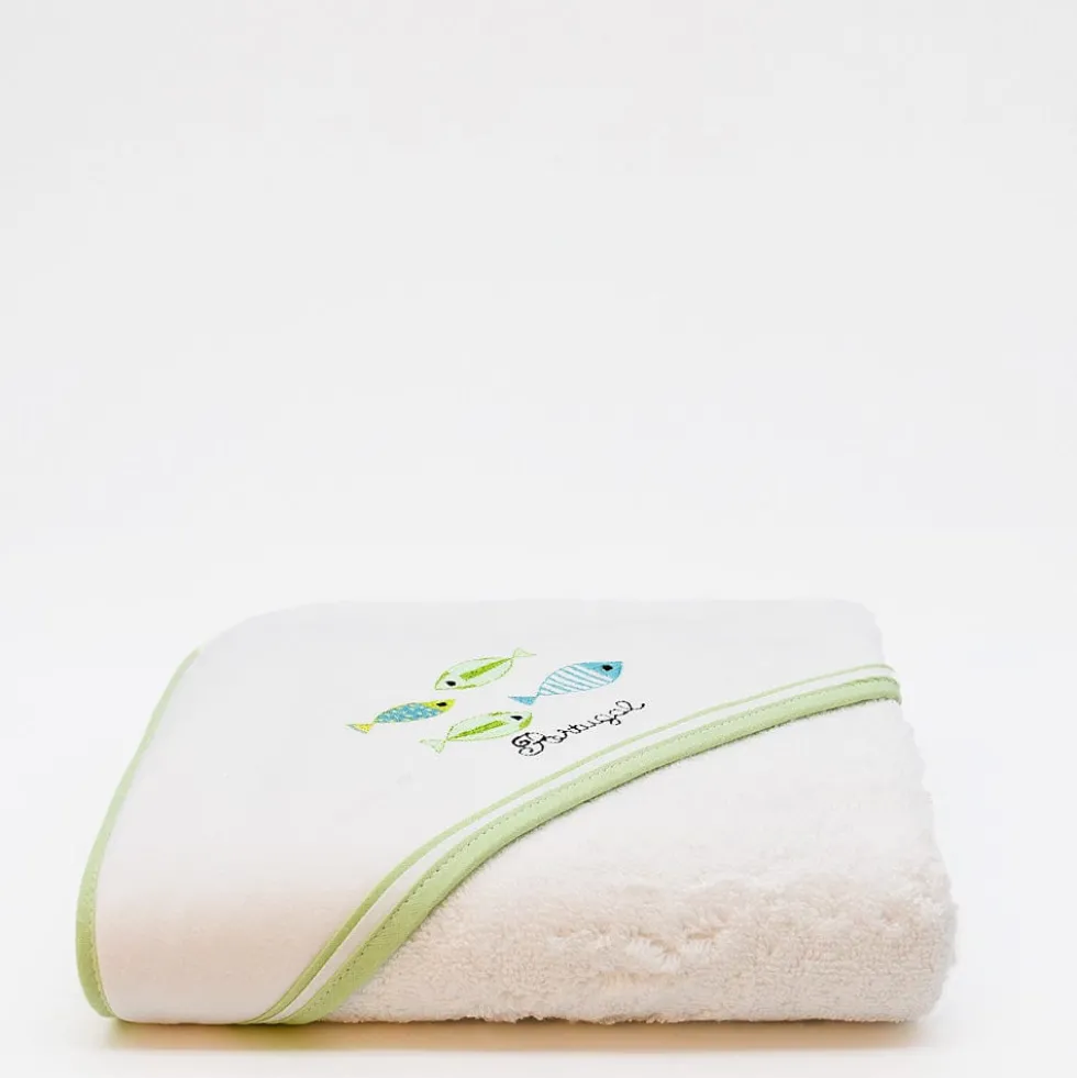 Drap de bain à capuche en coton "Sardinhas" - Vert
