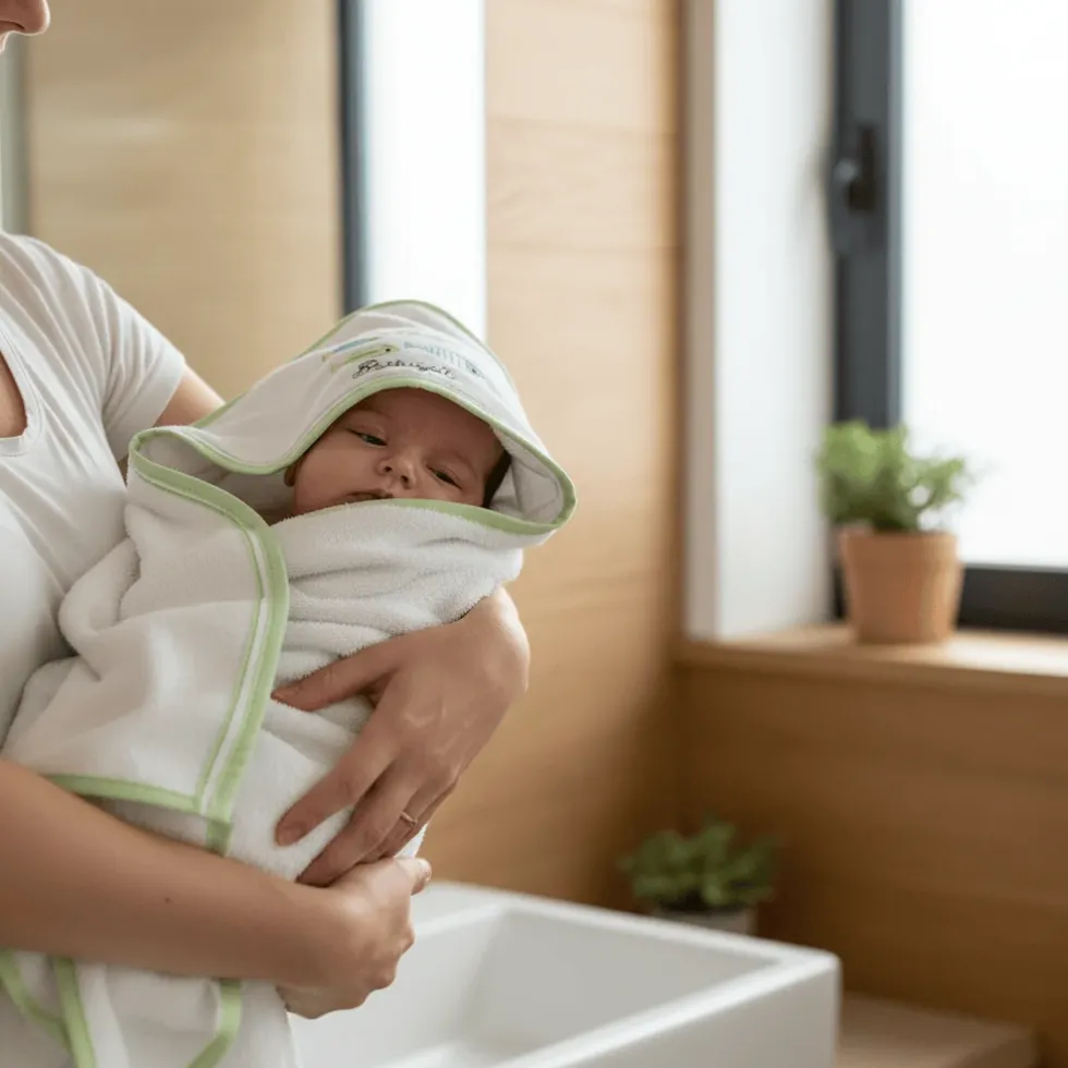 Drap de bain à capuche en coton "Sardinhas" - Vert
