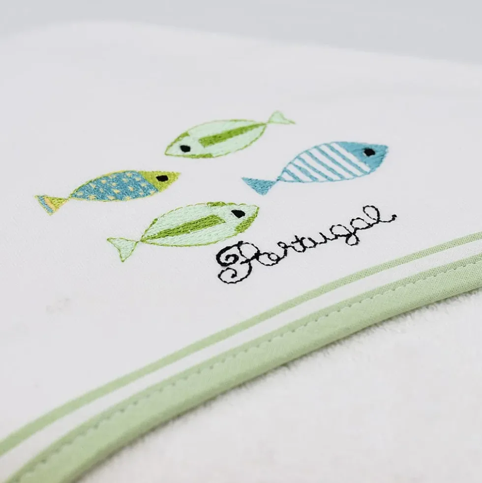 Drap de bain à capuche en coton "Sardinhas" - Vert