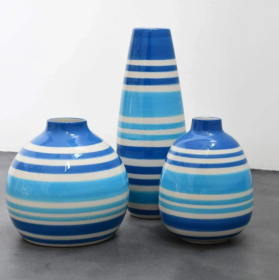 Ensemble de 3 vases rayés bleus