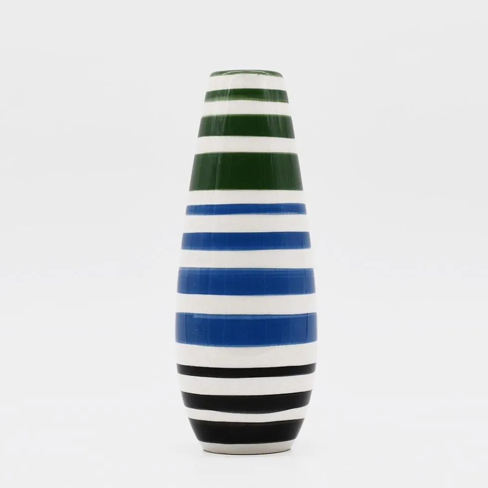Ensemble de 3 vases rayés vert et bleu