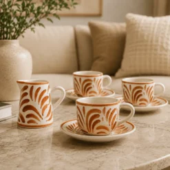 Grande tasse et sous-tasse en céramique "Andorinha" - Terracotta