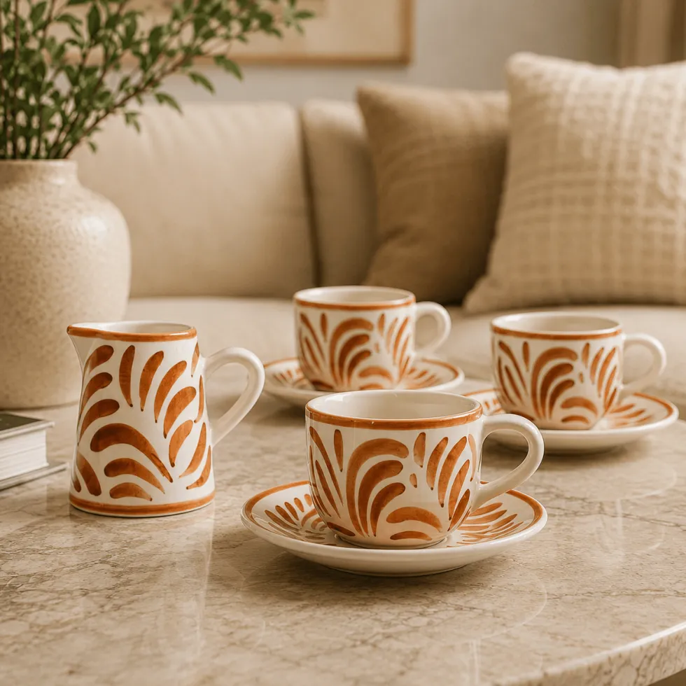 Grande tasse et sous-tasse en céramique "Andorinha" - Terracotta