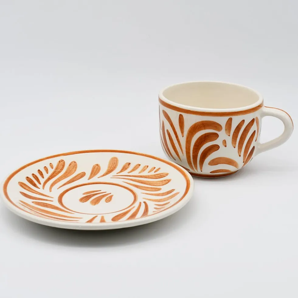 Grande tasse et sous-tasse en céramique "Andorinha" - Terracotta