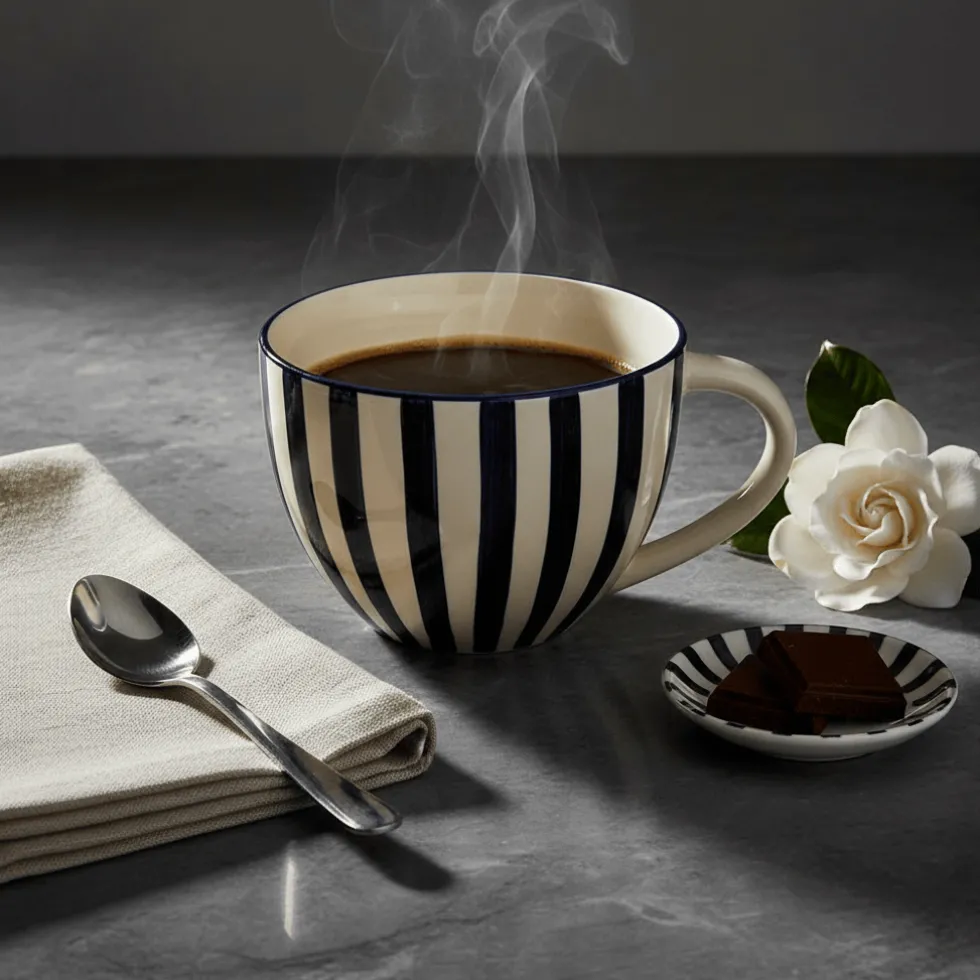 Grande tasse rayée "Costa Nova Mar" - Noire