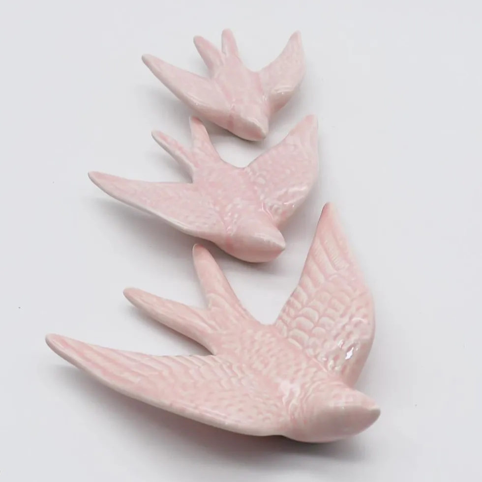 Hirondelle en céramique - Rose pâle