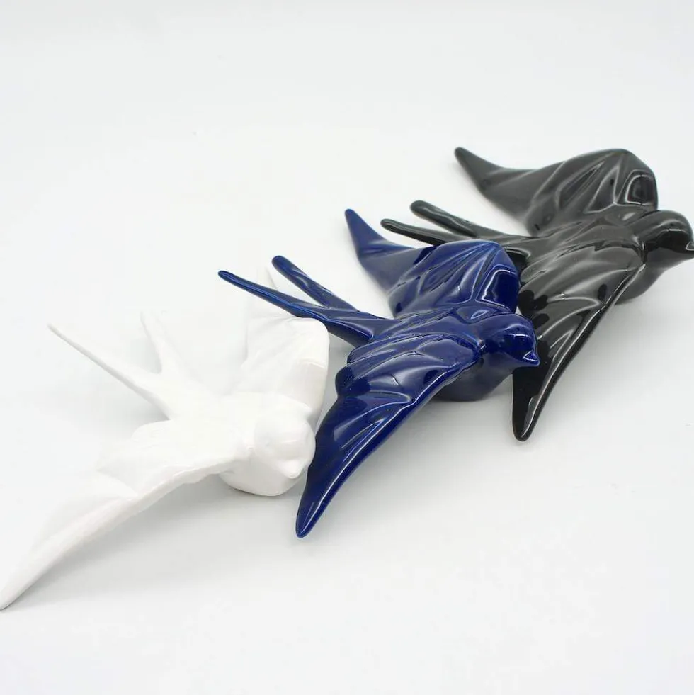 Hirondelle stylisée en céramique - Bleu Cobalt