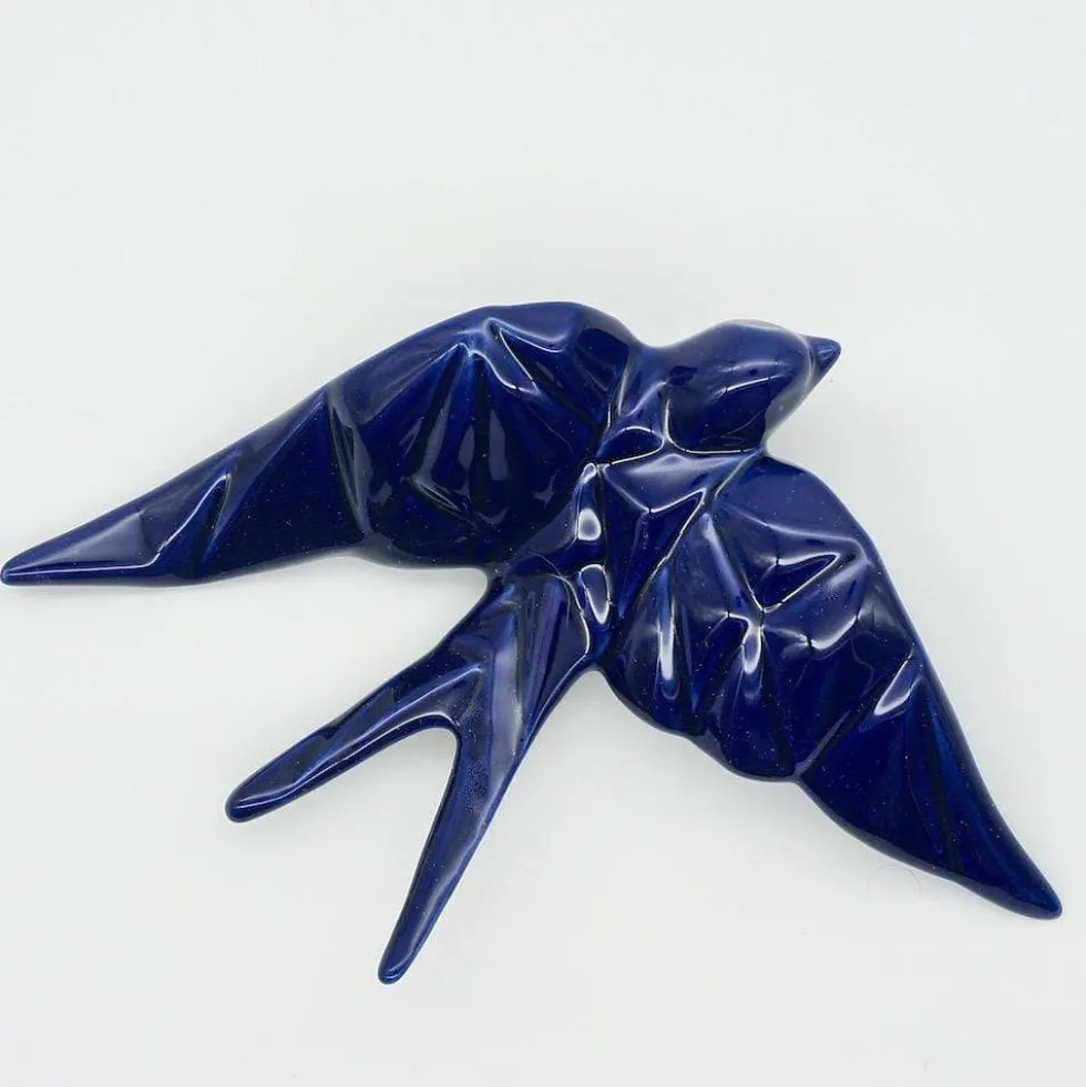 Hirondelle stylisée en céramique - Bleu Cobalt