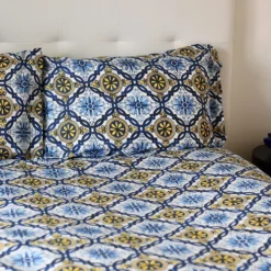 Housse de couette "Azulejos" - Bleu & Jaune