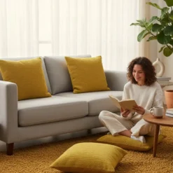 Housse de coussin artisanale 60x60 - Jaune