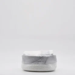 Panier en coton à parements gris et ses 3 essuie-mains