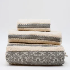 Parure de bain 3 pièces - Beige et gris