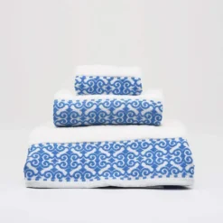 Parure de bain 3 pièces - Blanc et bleu