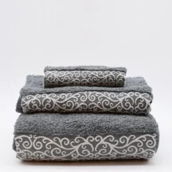 Parure de bain 3 pièces - Gris et blanc