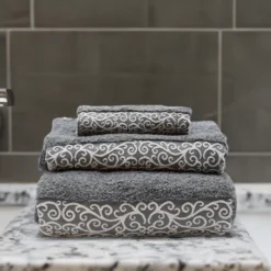Parure de bain 3 pièces - Gris et blanc