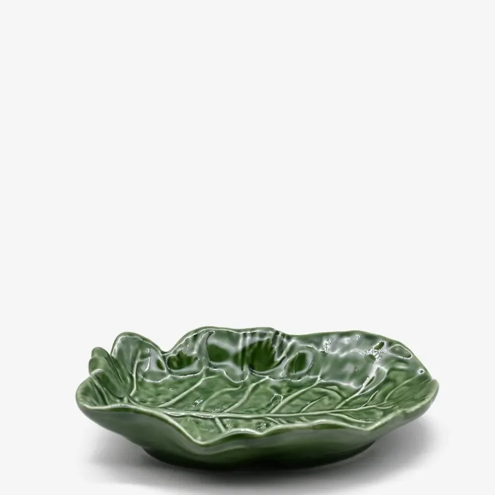 Petite assiette en en céramique en forme de feuille de chou - Verte