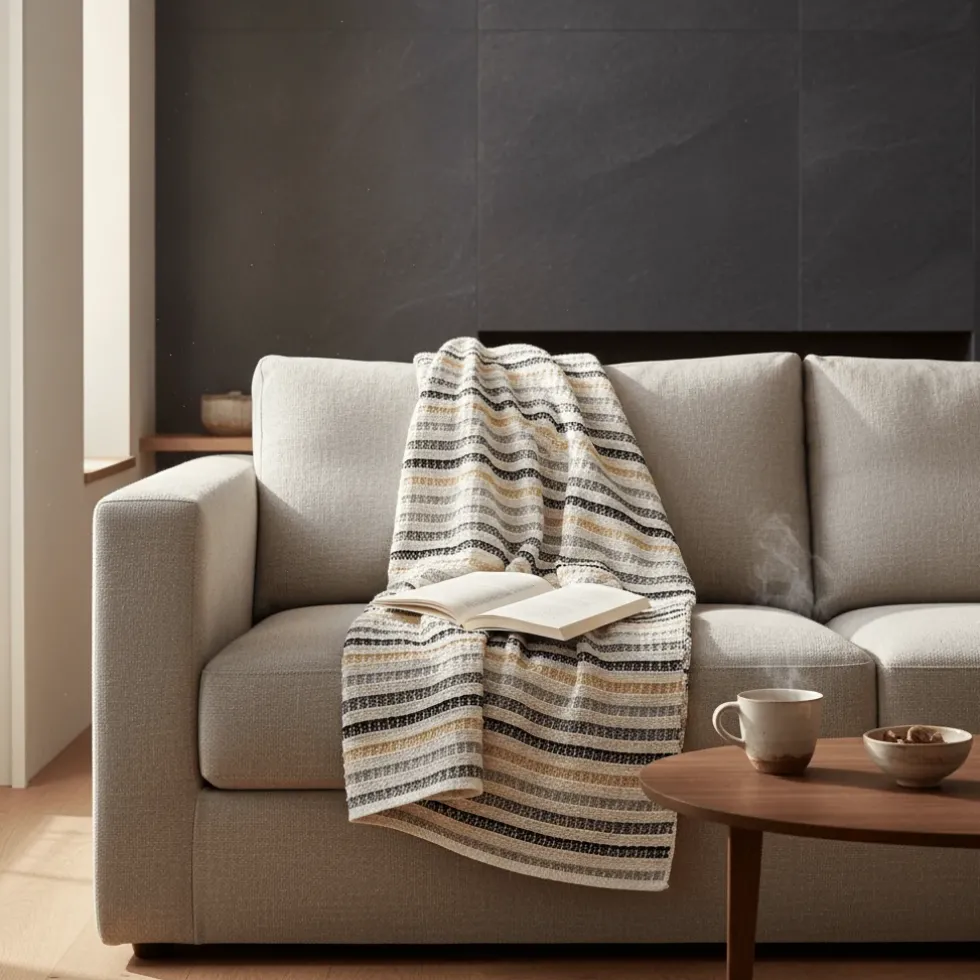 Plaid Couvre-lit en coton 240x200 - Gris