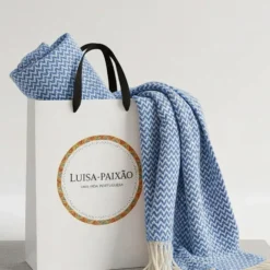 Plaid en coton "Chevrons" - Bleu