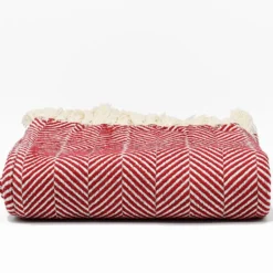 Plaid en coton "Chevrons" - Bordeaux