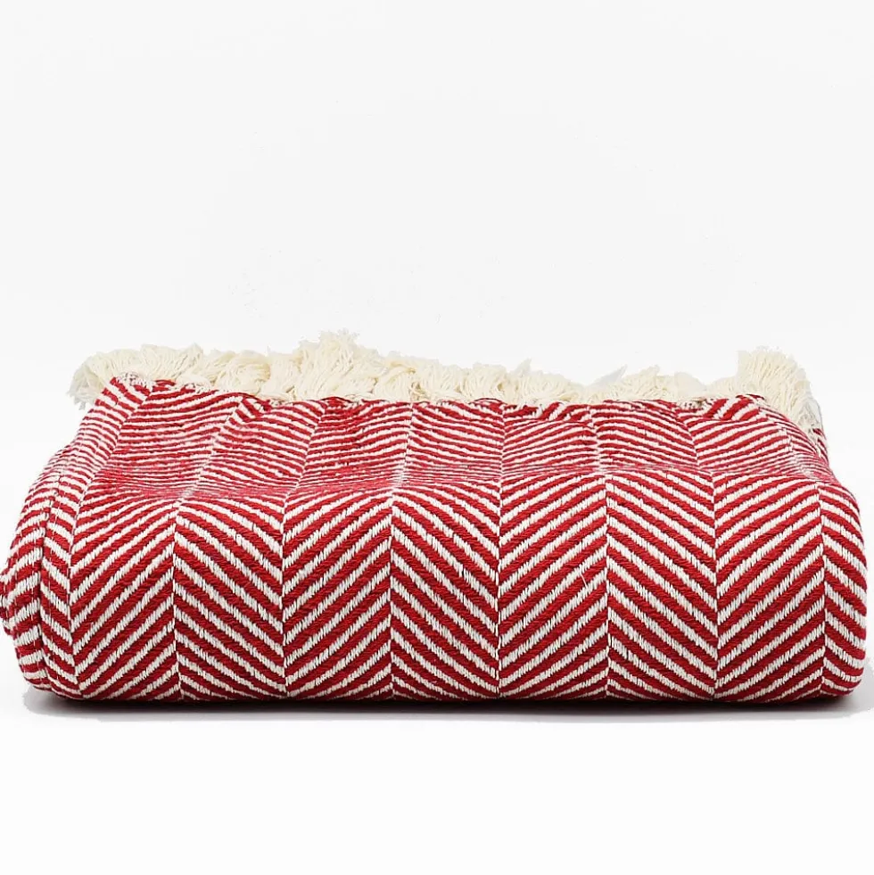 Plaid en coton "Chevrons" - Bordeaux