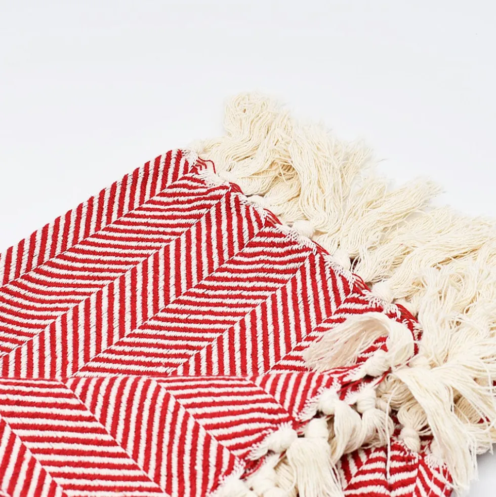 Plaid en coton "Chevrons" - Bordeaux