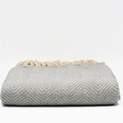 Plaid en coton "Chevrons" - Gris clair