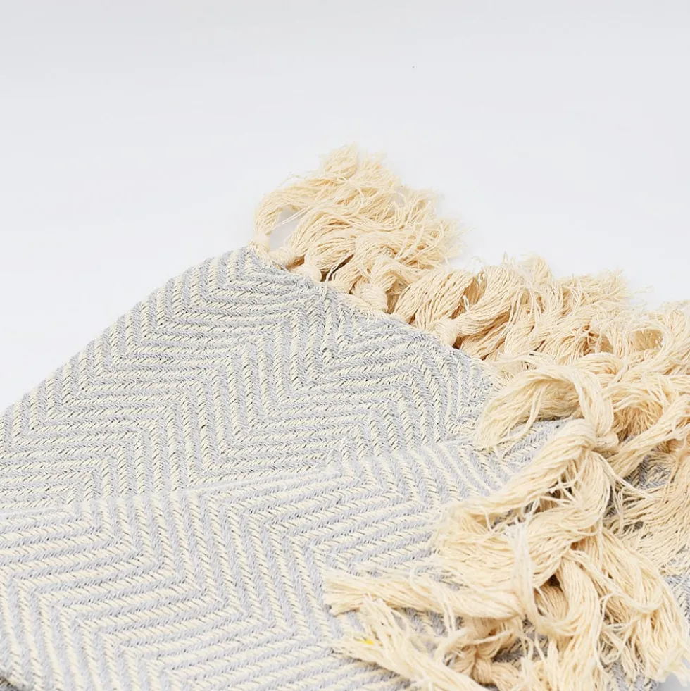 Plaid en coton "Chevrons" - Gris clair