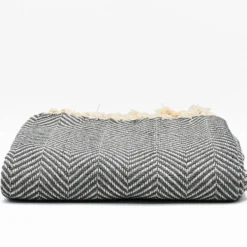 Plaid en coton "Chevrons" - Gris moyen