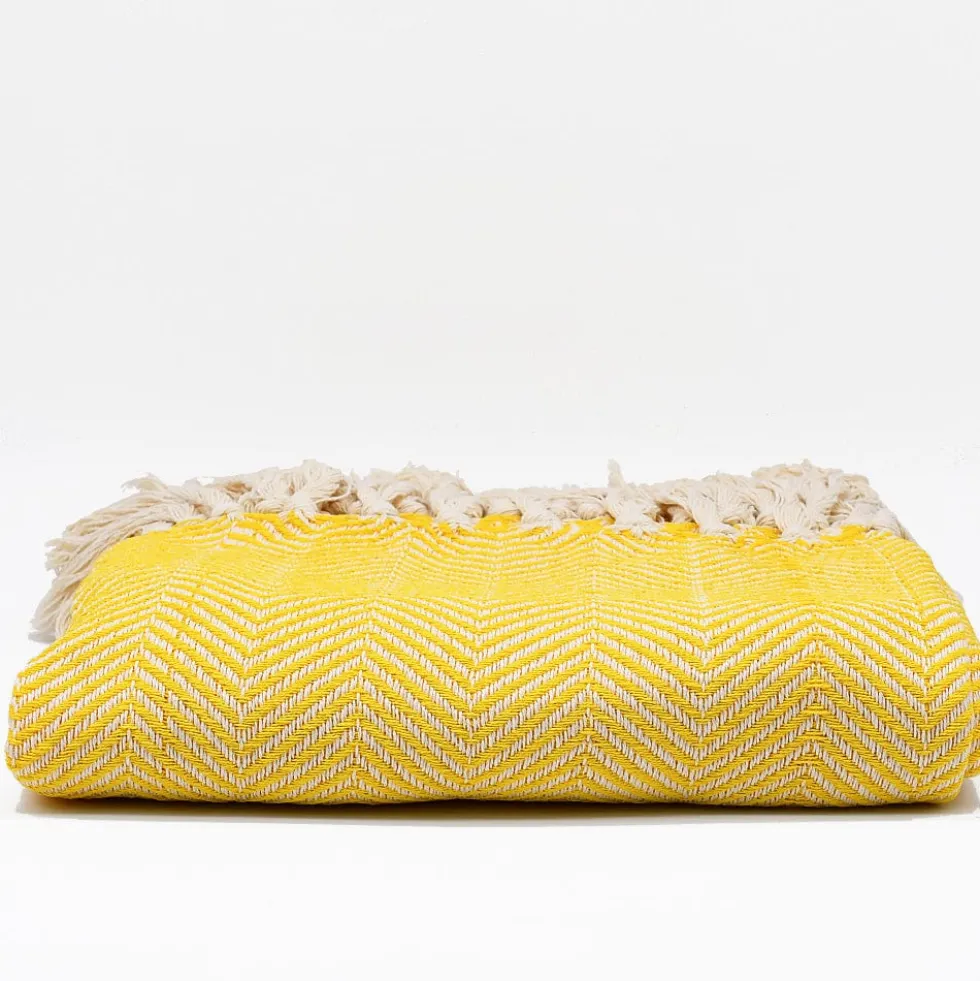 Plaid en coton "Chevrons" - Jaune