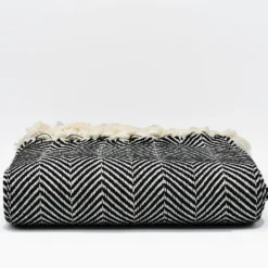 Plaid en coton "Chevrons" - Noir