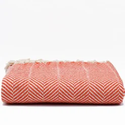 Plaid en coton "Chevrons" - Orange