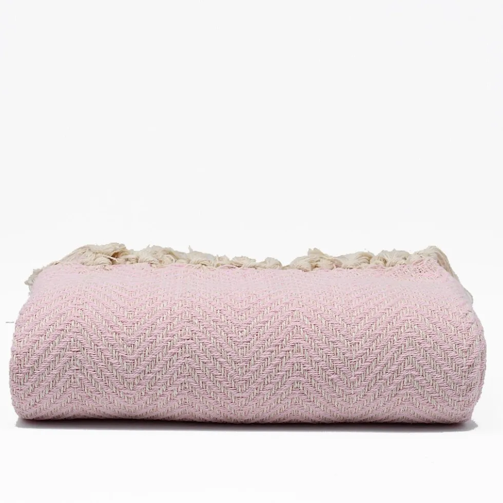 Plaid en coton "Chevrons" - Rose