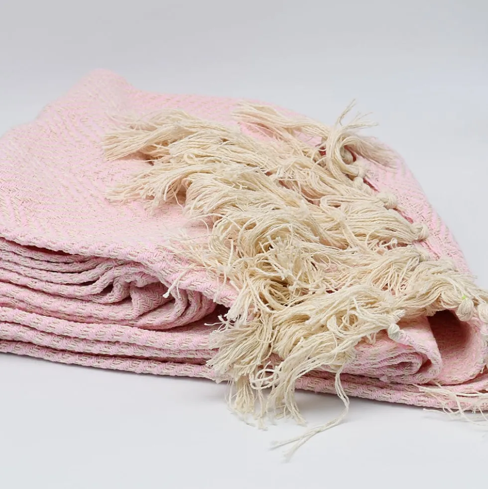Plaid en coton "Chevrons" - Rose