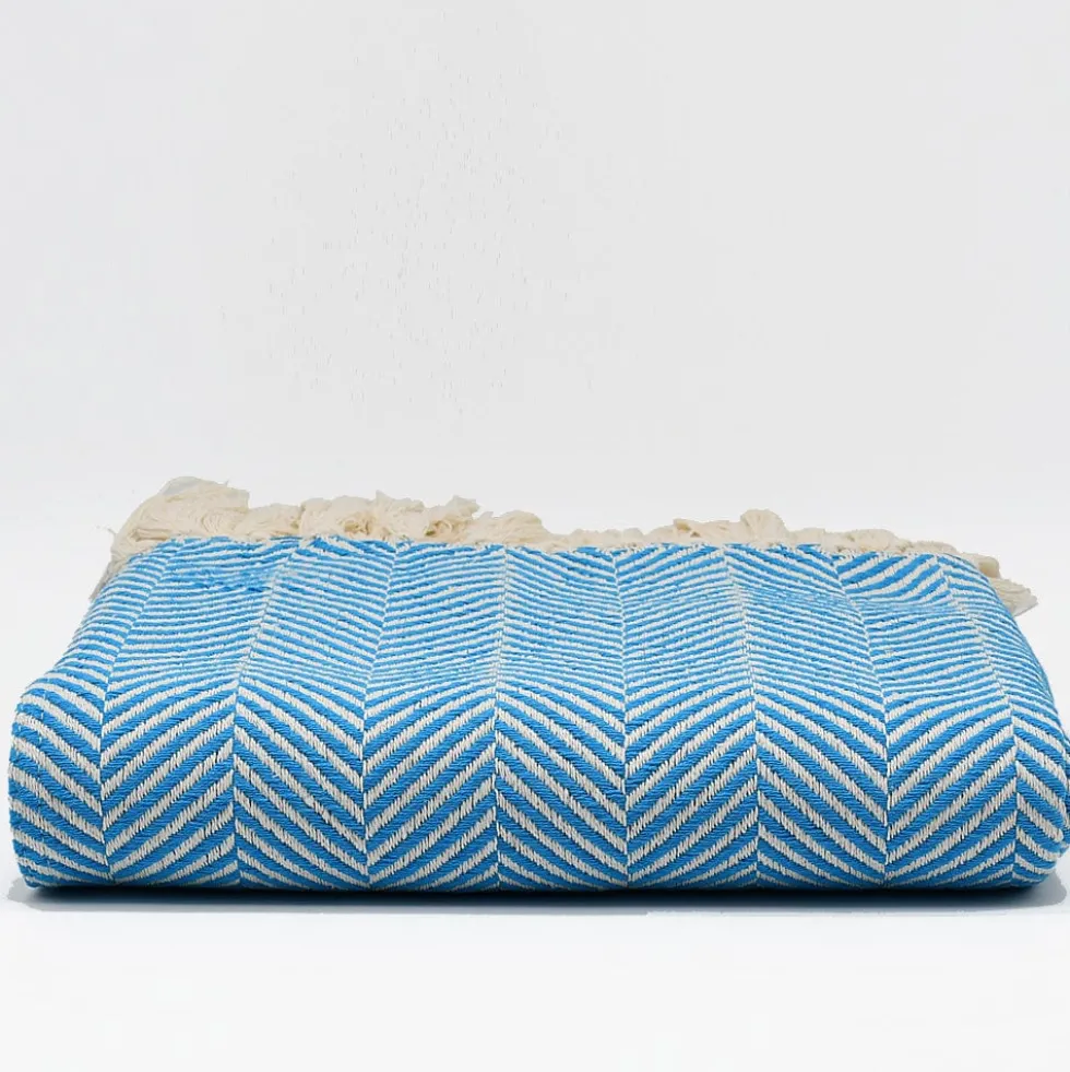 Plaid en coton "Chevrons" - Turquoise