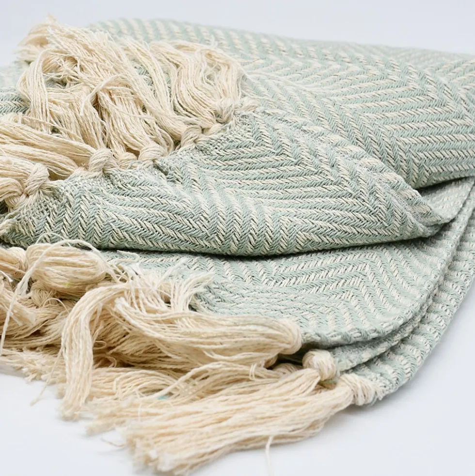 Plaid en coton "Chevrons" - Vert d'eau