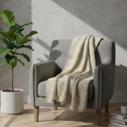 Plaid en coton "Hexa" - Beige