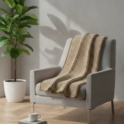 Plaid en coton "Hexa" - Camel